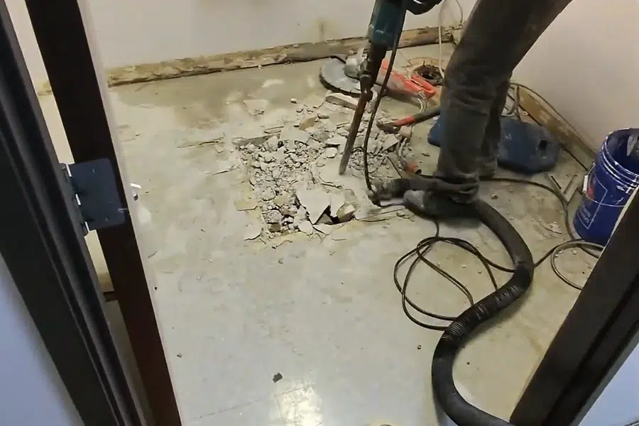 Bathroom rough-in plumbing and fixture area during remodel work related to Jetting a grease line in a Monrovia restaurant