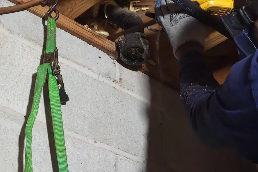 Corroded cast iron pipe section with visible rust and buildup related to PEX repipe replacing galvanized in Monrovia